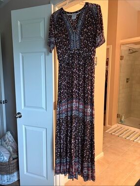 Knox Rose Navy Floral Maxi Dress with Border Print